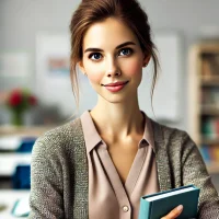DALL·E 2025-03-07 17.09.54 - A professional portrait of a young Caucasian female teacher in her late 20s with extremely fair skin and a slightly fuller figure. She has a warm and